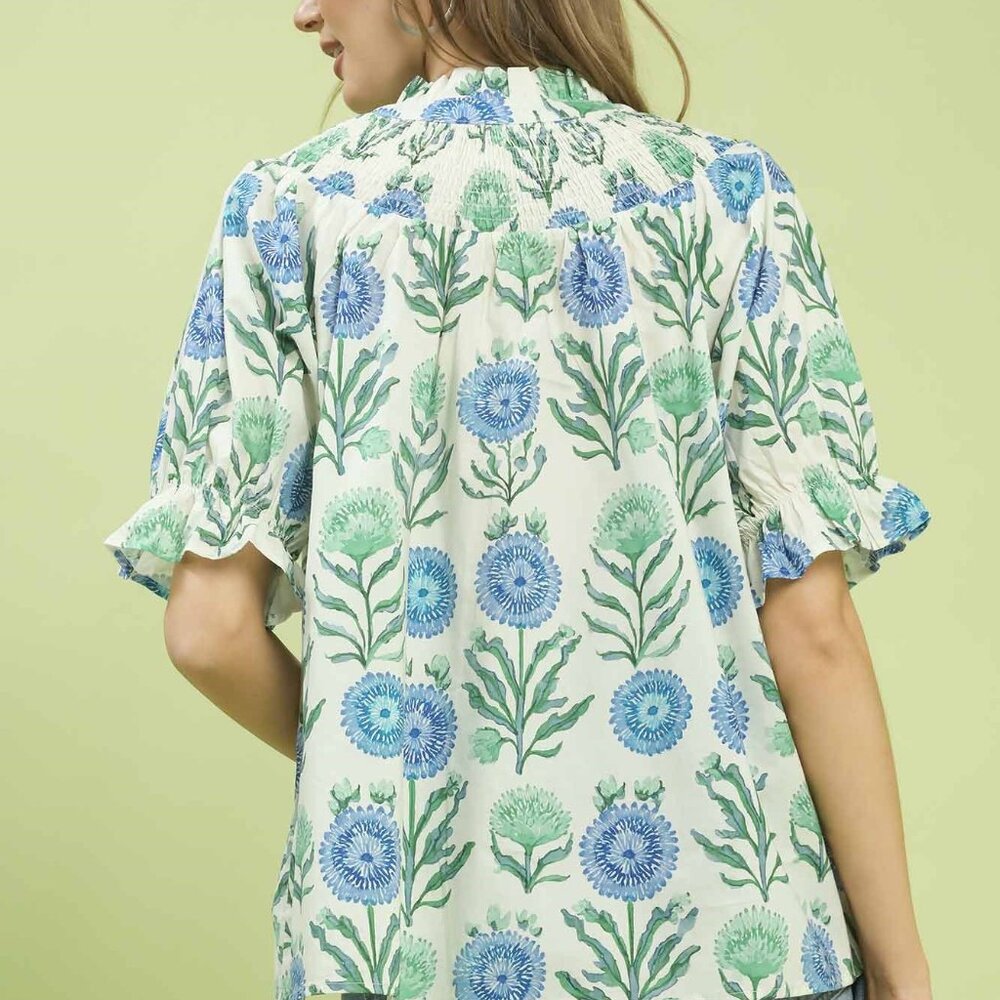 Umgee Floral‎ Button-Front Short Sleeve Top - Picture 3 of 5